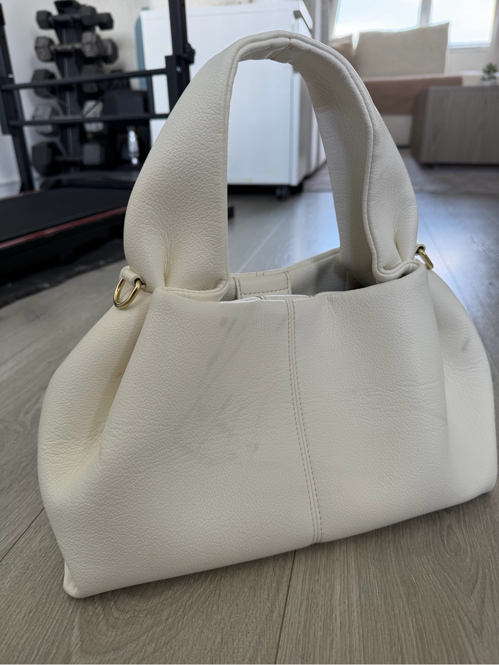 Cream Soft Leather Shoulder Bag
